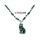 Hematite Cat Pendant Beads Stone Chain Choker Fashion Women Necklace